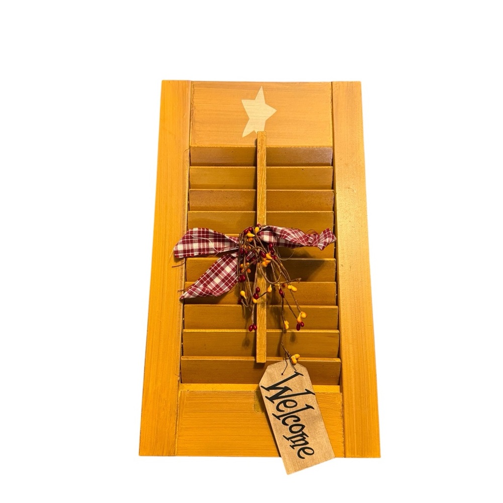 Primitive Rustic Wooden Shutter Wall Decor with Star and Welcome Tag